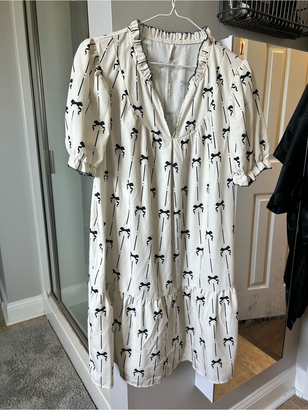 SHEIN Cream Mini Dress with Black Bow Print
